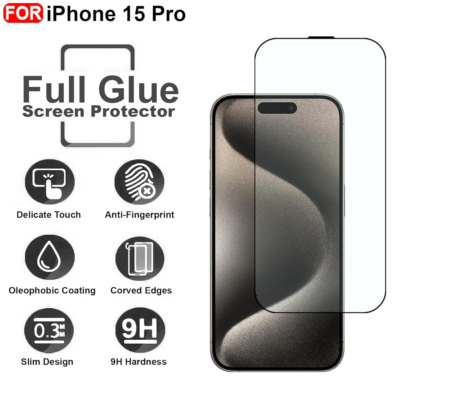 MKG Military-Grade Gorilla Tempered Glass Compatible For iPhone 15 Pro (Black) Edge-To-Edge Protector Coverage With Easy Installation Kit For Smartphone - Image 4